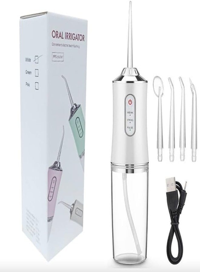 HEEJ Portable Oral Irrigator, Rechargeable Water Flosser with 3 Modes, 300ml Tank, USB Charging, Multiple Tips for Teeth and Braces, White/Pink/Green - Image 1